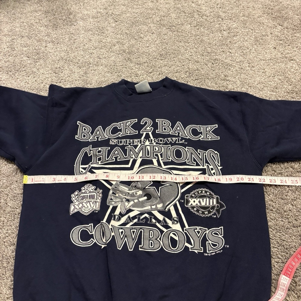 1994 Super Bowl Champions Back To Back Dallas Cowboys Sweatshirt NFL Logo 7 Larg - Picture 12 of 14